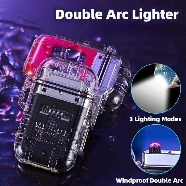 WATERPROOF Double Arc Lighter with built in flashlight