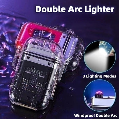 WATERPROOF Double Arc Lighter with built in flashlight